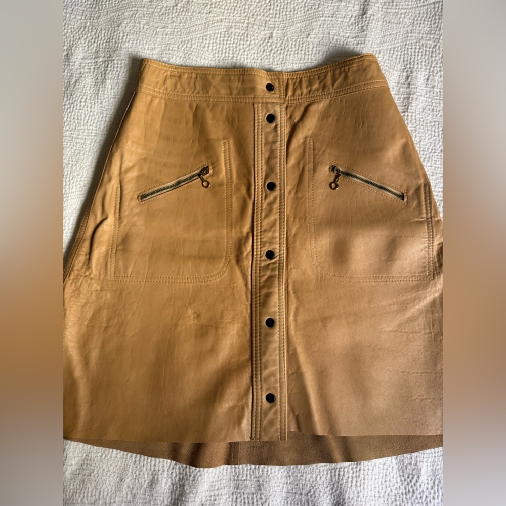 Vintage 70’s suede/leather Reversible A-line Midi Skirt. Snap button front. M - Picture 11 of 13